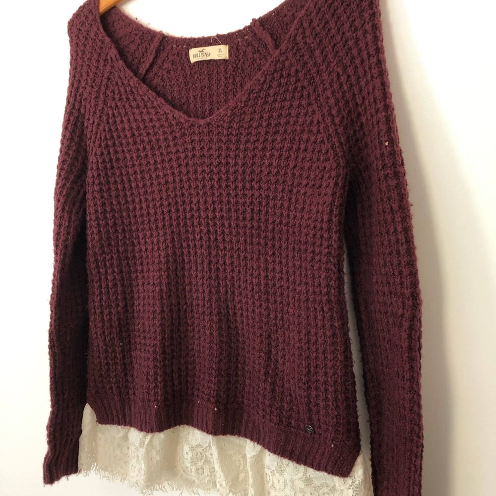 Maroon Sweater with Lace